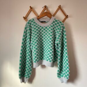 Green and Gray Checkered Sweater